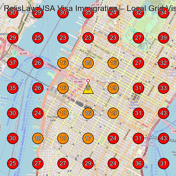 RelisLaw USA Visa Immigration GeoGrid visibility map for Immigration Attorney in New York